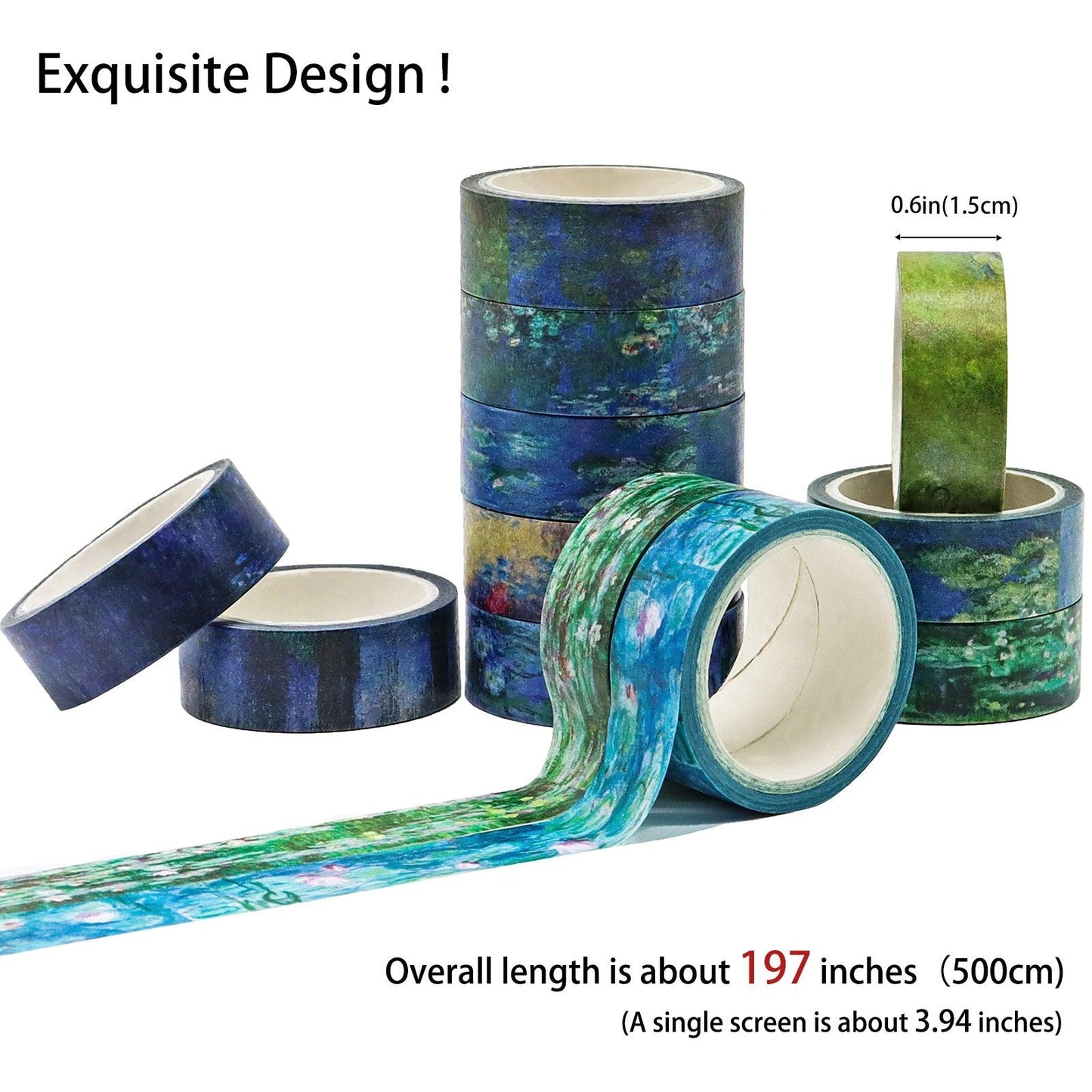 12 Rolls Art Flower Washi Tape Set (Claude Monet Series) - Berkin Arts