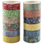 12 Rolls Art Flower Washi Tape Set (William Morris Series) - Berkin Arts