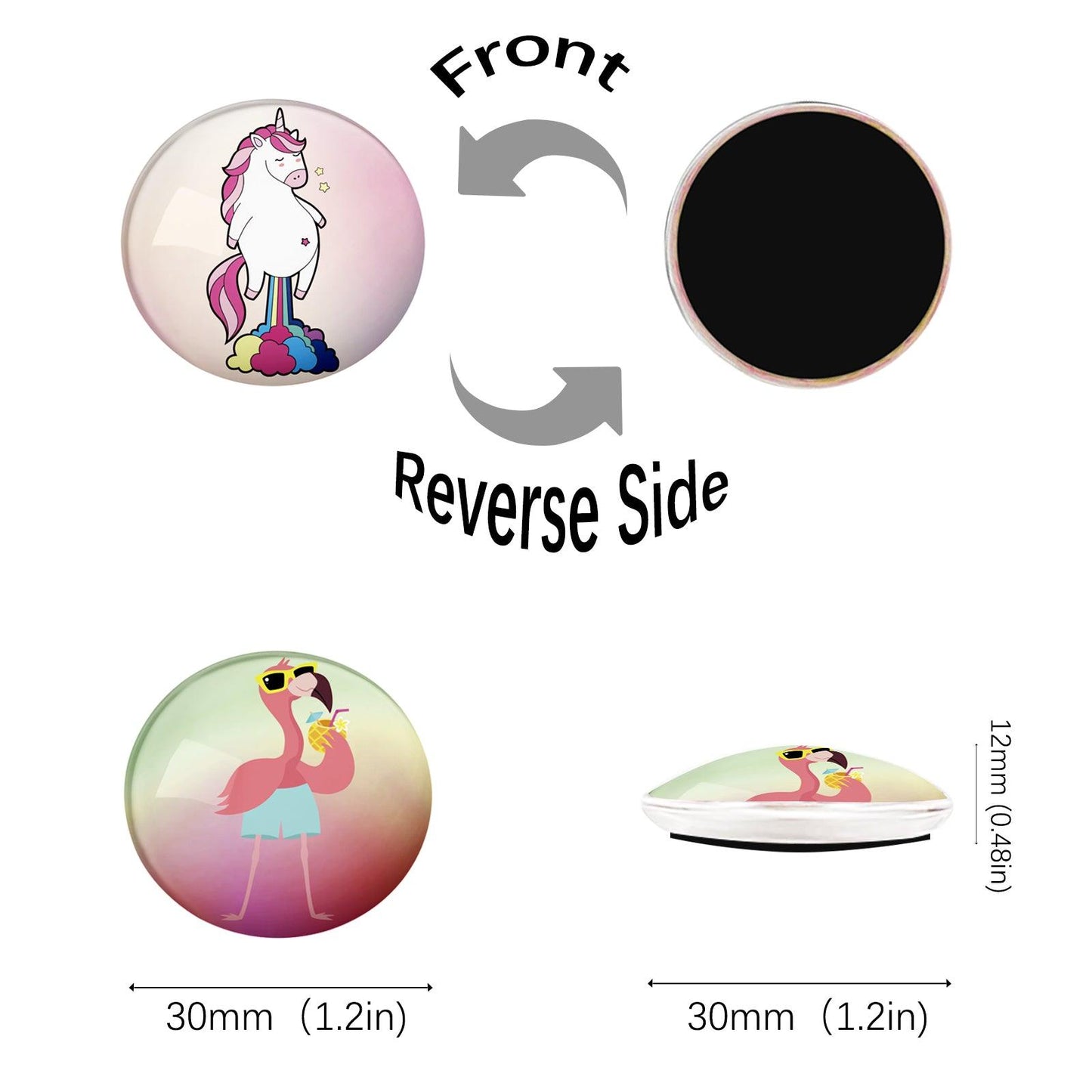 12Pcs Round Contemporary Refrigerator Magnet (Unicorn and Flamingo) - Berkin Arts