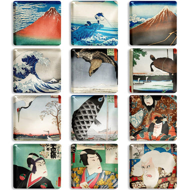 12Pcs Square Art Refrigerator Magnet (Katsushika Hokusai Print) - Berkin Arts