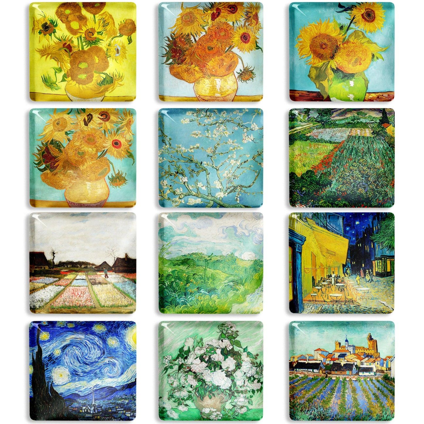 12Pcs Square Art Refrigerator Magnet (Vincent van Gogh Print) - Berkin Arts