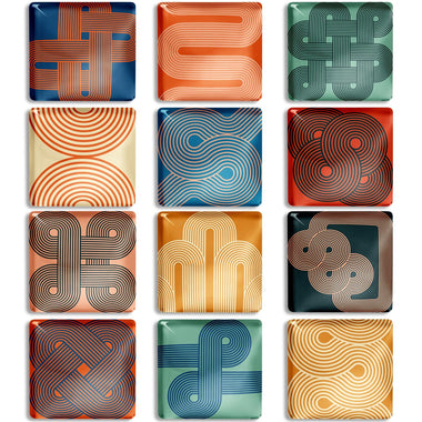 12Pcs Square Contemporary Refrigerator Magnet (Line Art Geometric ) - Berkin Arts