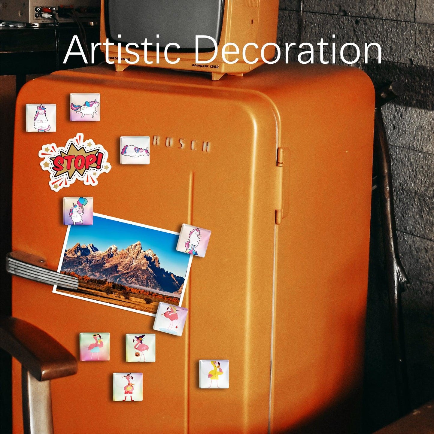 12Pcs Square Contemporary Refrigerator Magnet (Unicorn and Flamingo) - Berkin Arts