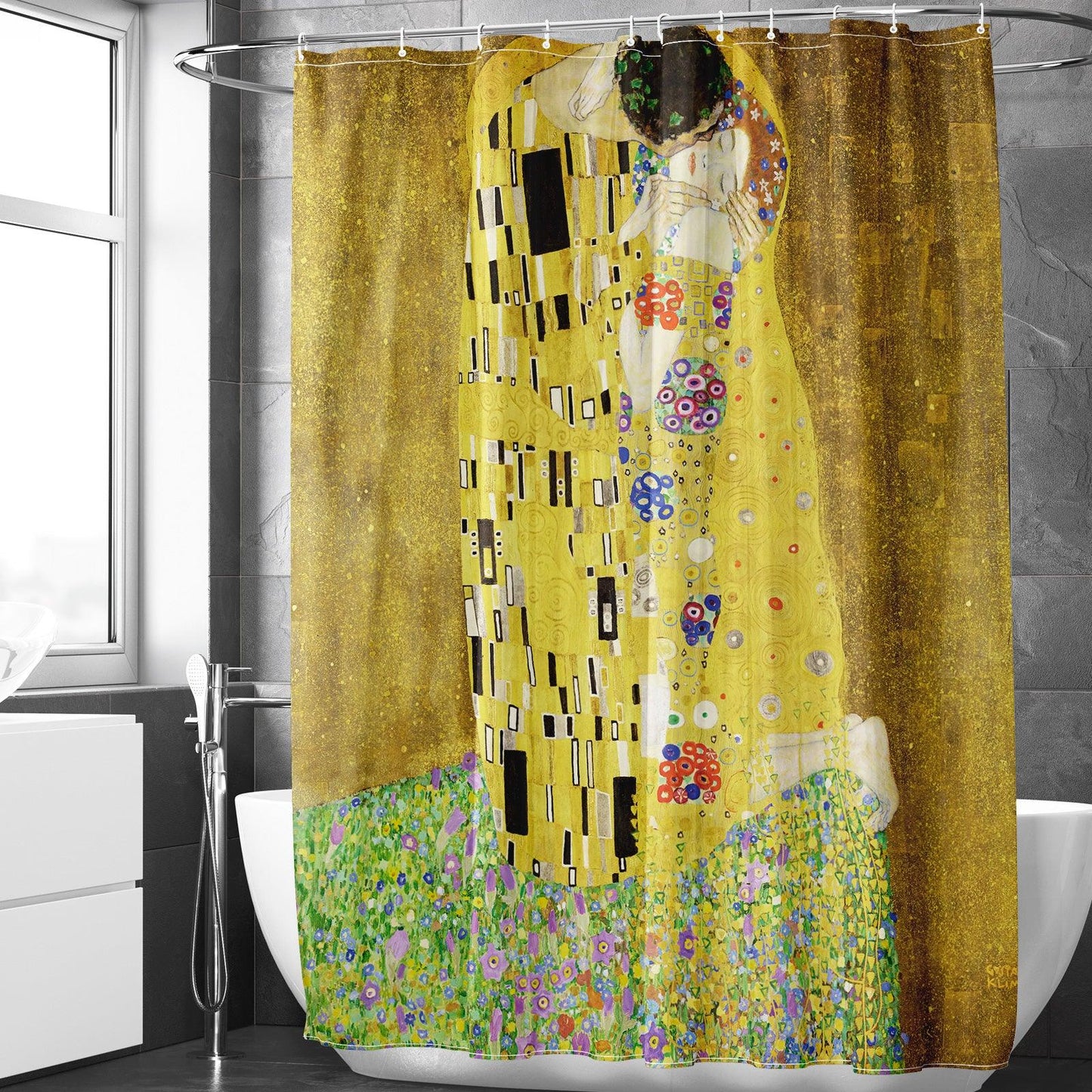 Abstract Art Shower Curtain Set (The Kiss by Gustav Klimt) - Berkin Arts