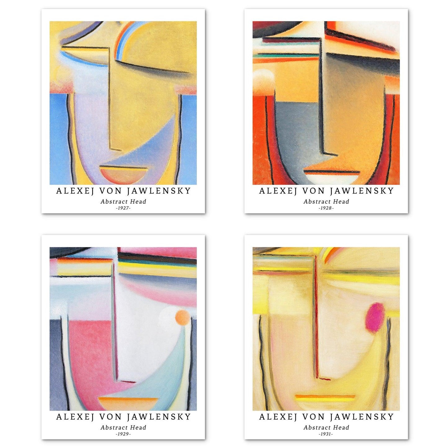 Abstract Geometric Art Paper Giclee Prints Set of 4 (Alexej Von Jawlensky Series) - Berkin Arts