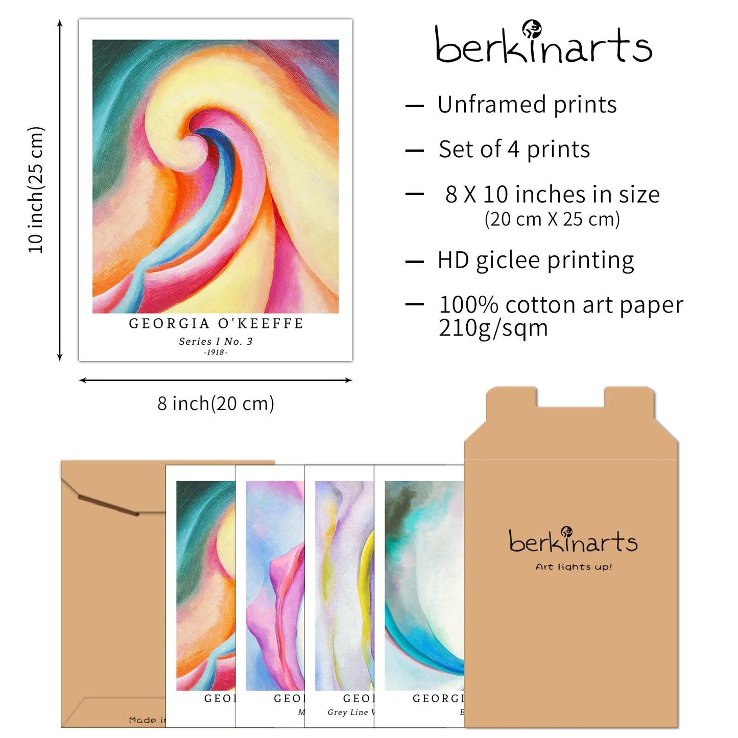 Abstract Geometric Art Paper Giclee Prints Set of 4 (Georgia O'Keeffe Series) - Berkin Arts
