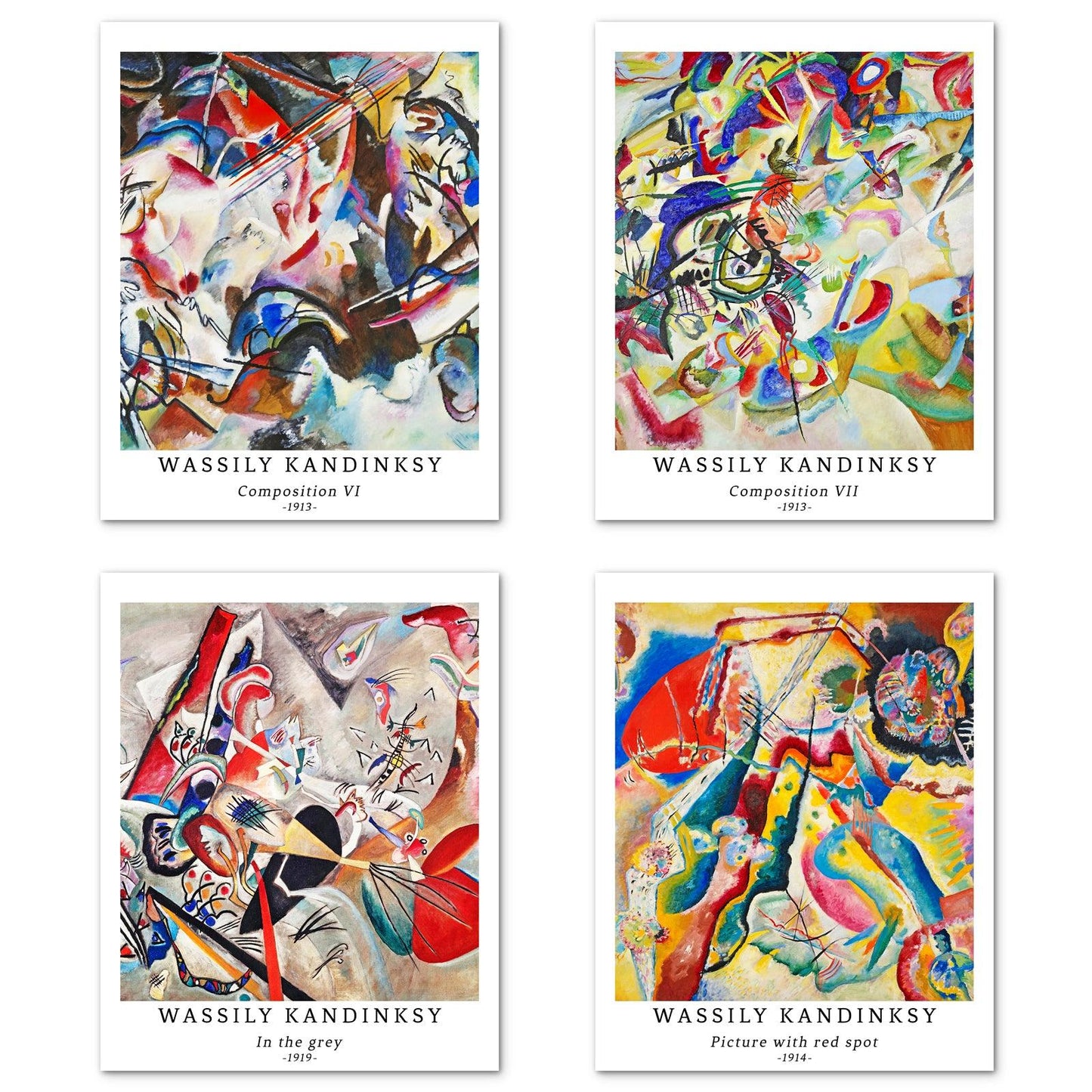 Abstract Geometric Art Paper Giclee Prints Set of 4 (Wassily kandinsky Series) - Berkin Arts