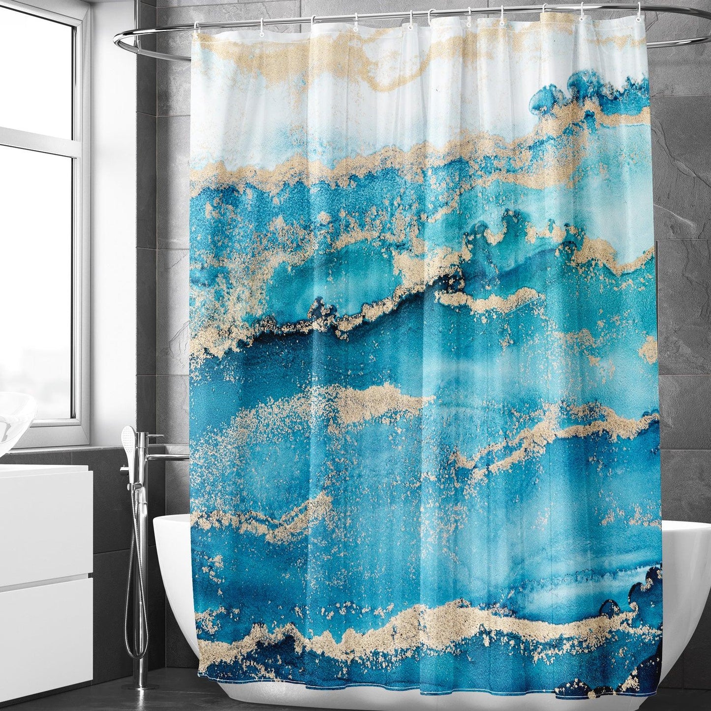 Abstract Marble Shower Curtain Set (Blue Ombre) - Berkin Arts
