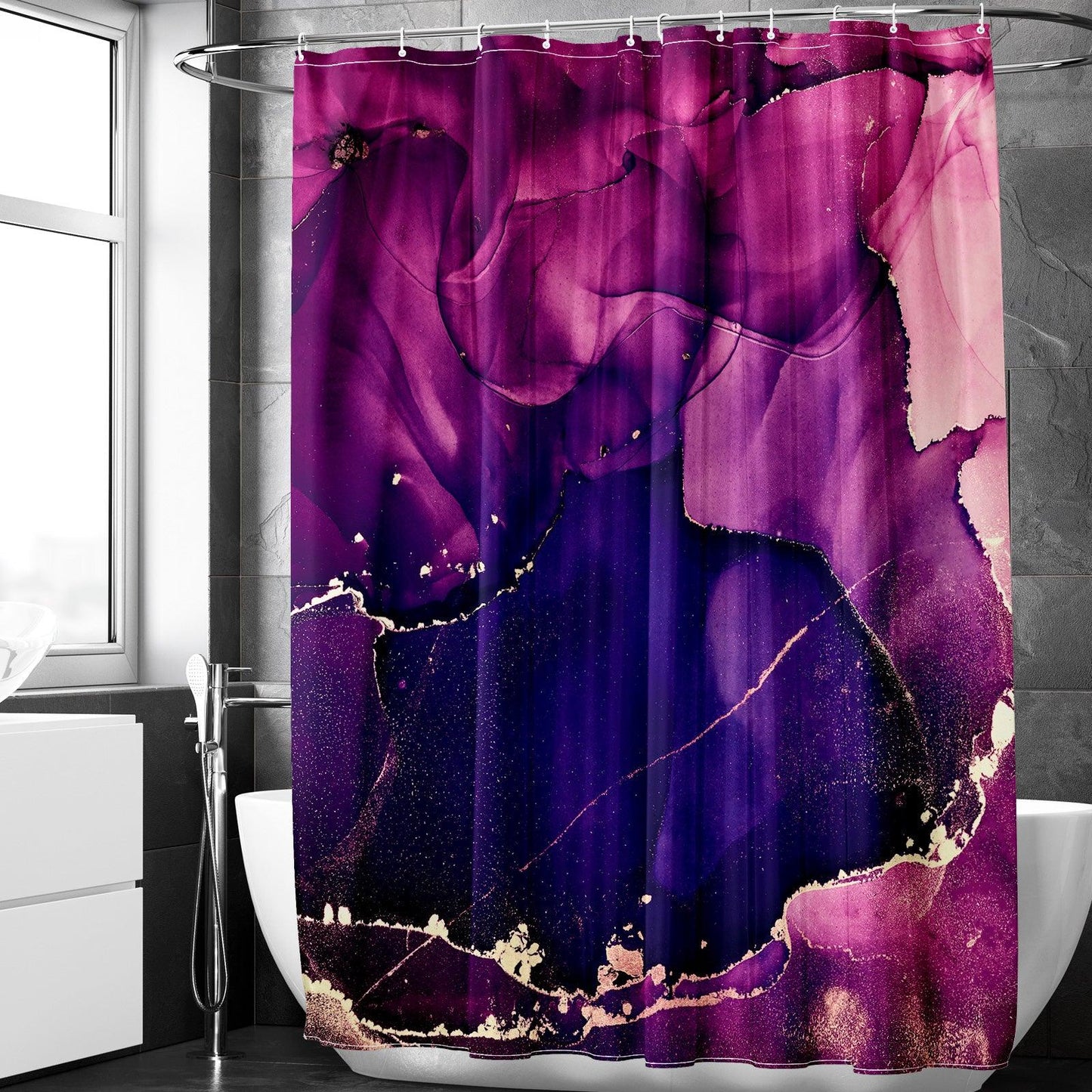 Abstract Marble Shower Curtain Set (Dark Purple) - Berkin Arts