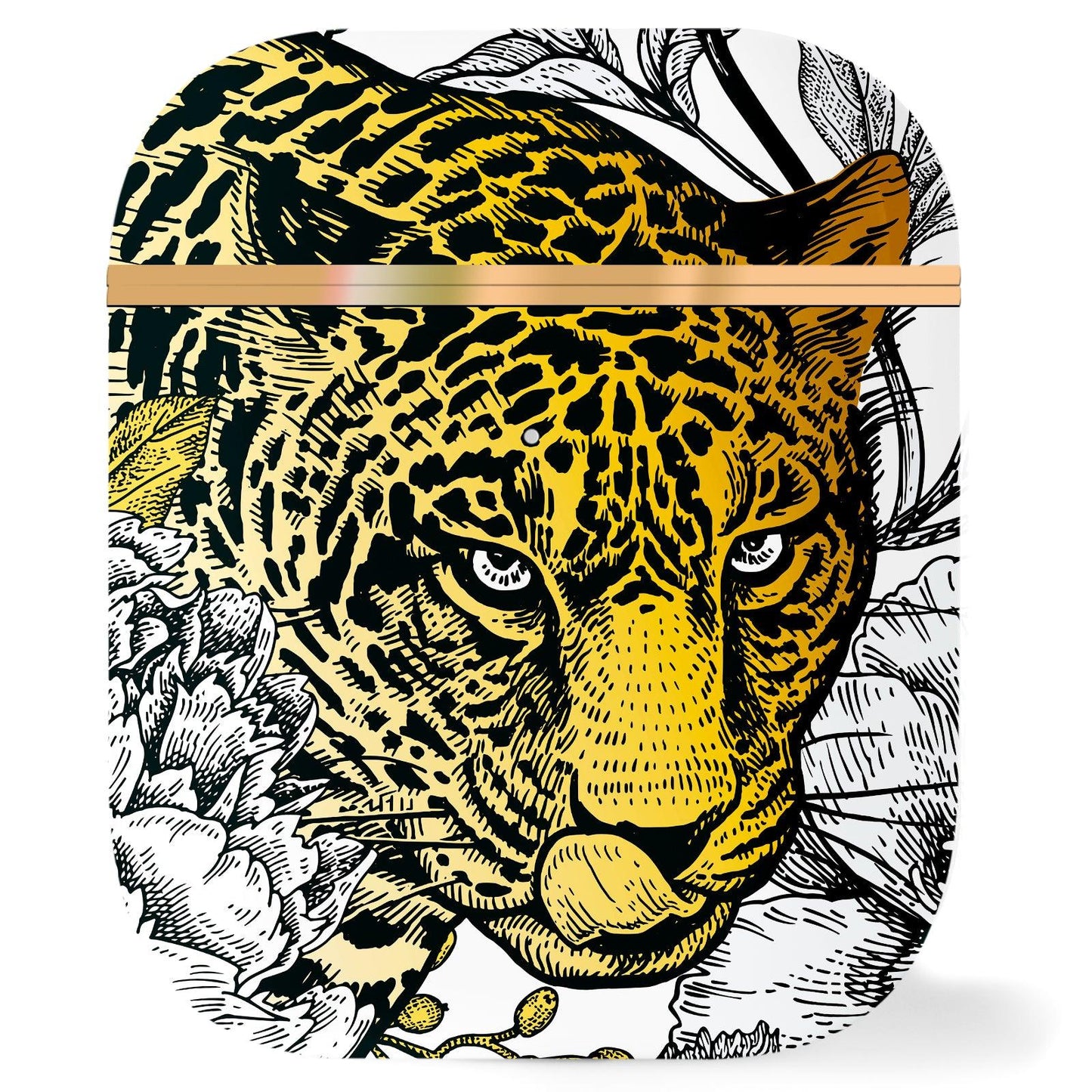 AirPods 1st/ 2nd Generation Contemporary Cover, Leopard and Peonies - Berkin Arts