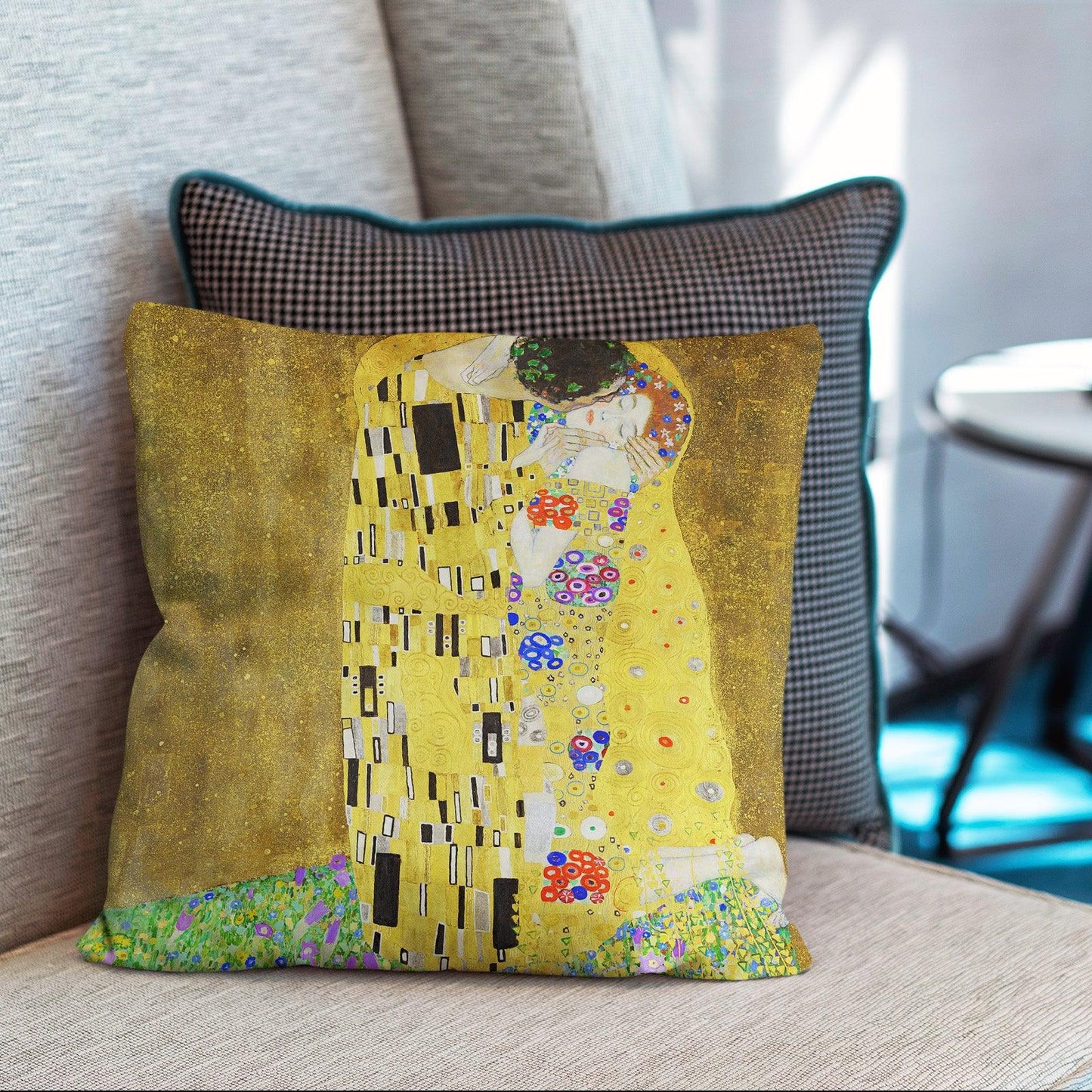 Art Abstract Throw Pillow Covers Pack of 2 18x18 Inch (The Kiss by Gustav Klimt) - Berkin Arts