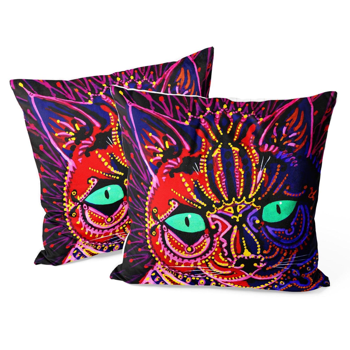 Art Animal Throw Pillow Covers Pack of 2 18x18 Inch (Kaleidoscope Cat by Louis Wain) - Berkin Arts