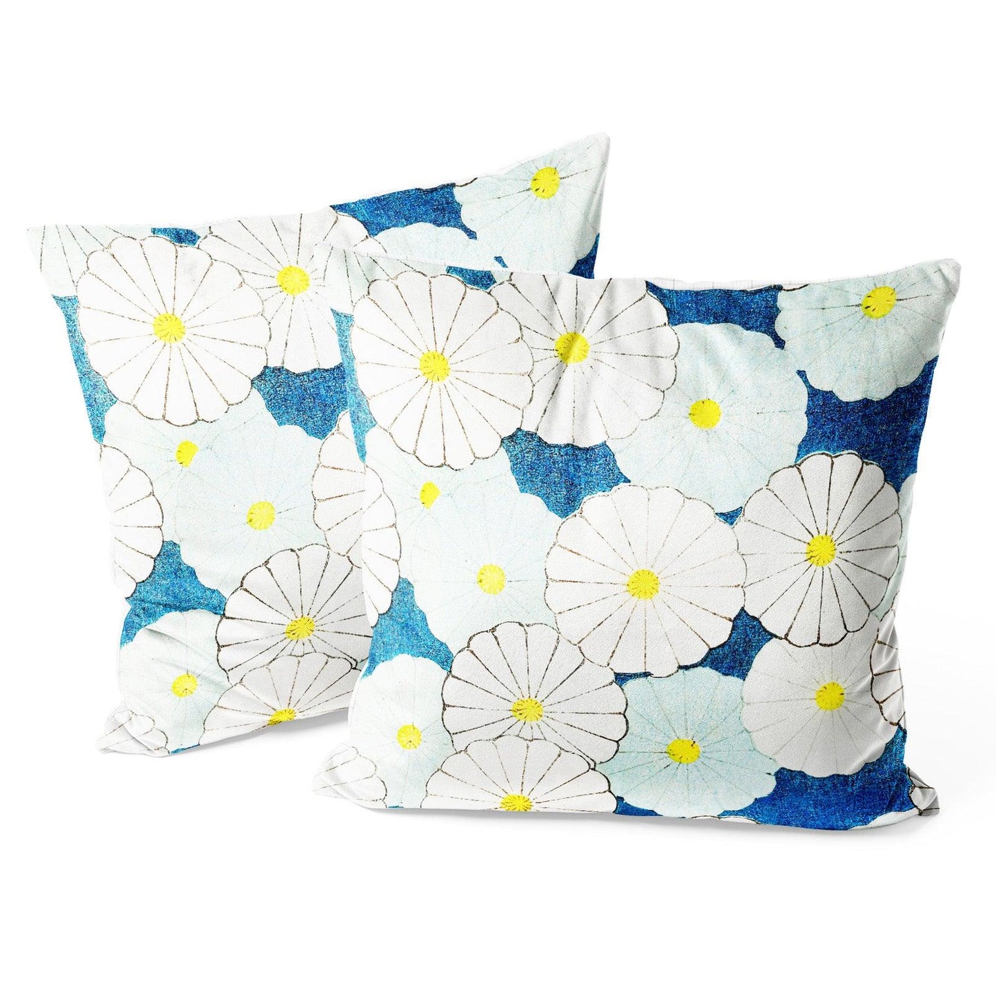 Art Flower Throw Pillow Covers Pack of 2 18x18 Inch (Blue Chrysanthemum by Korin Furuya) - Berkin Arts
