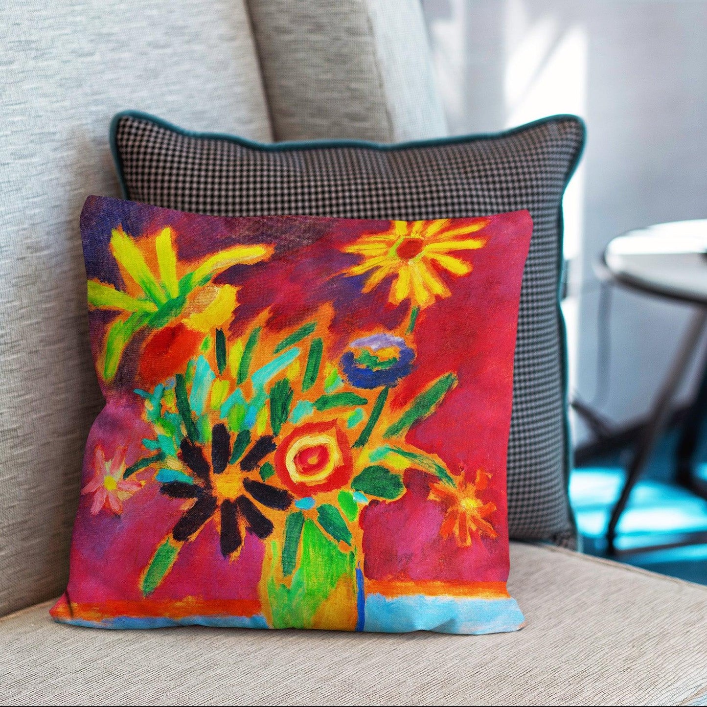 Art Flower Throw Pillow Covers Pack of 2 18x18 Inch (Colourful Flowers by Jawlensky) - Berkin Arts