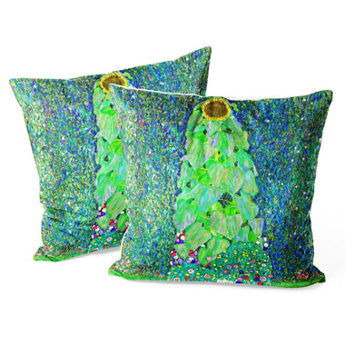 Art Flower Throw Pillow Covers Pack of 2 18x18 Inch (Sunflowers by Gustav Klimt) - Berkin Arts