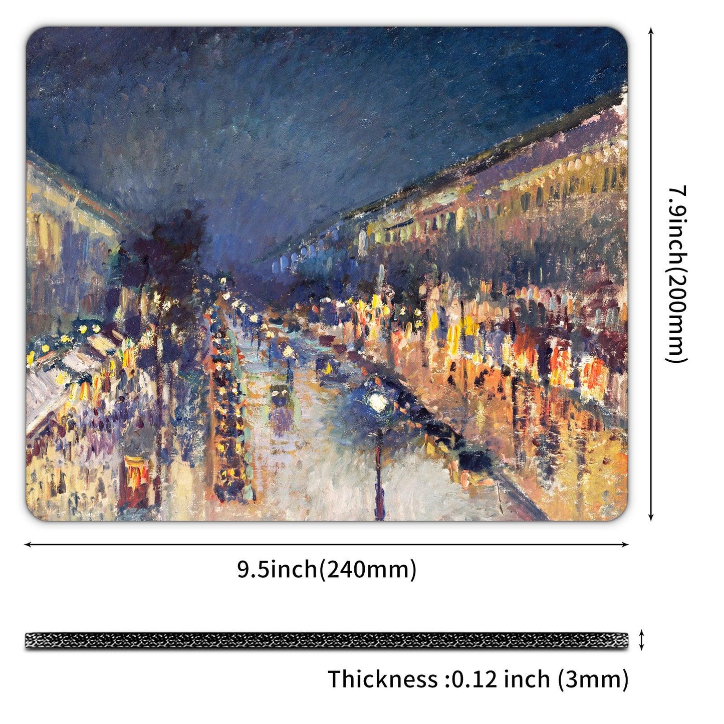 Art Square Mouse Pad 9.5 x 7.9 Inches (The Boulevard Montmartre at Night by Camille Pissarro) - Berkin Arts