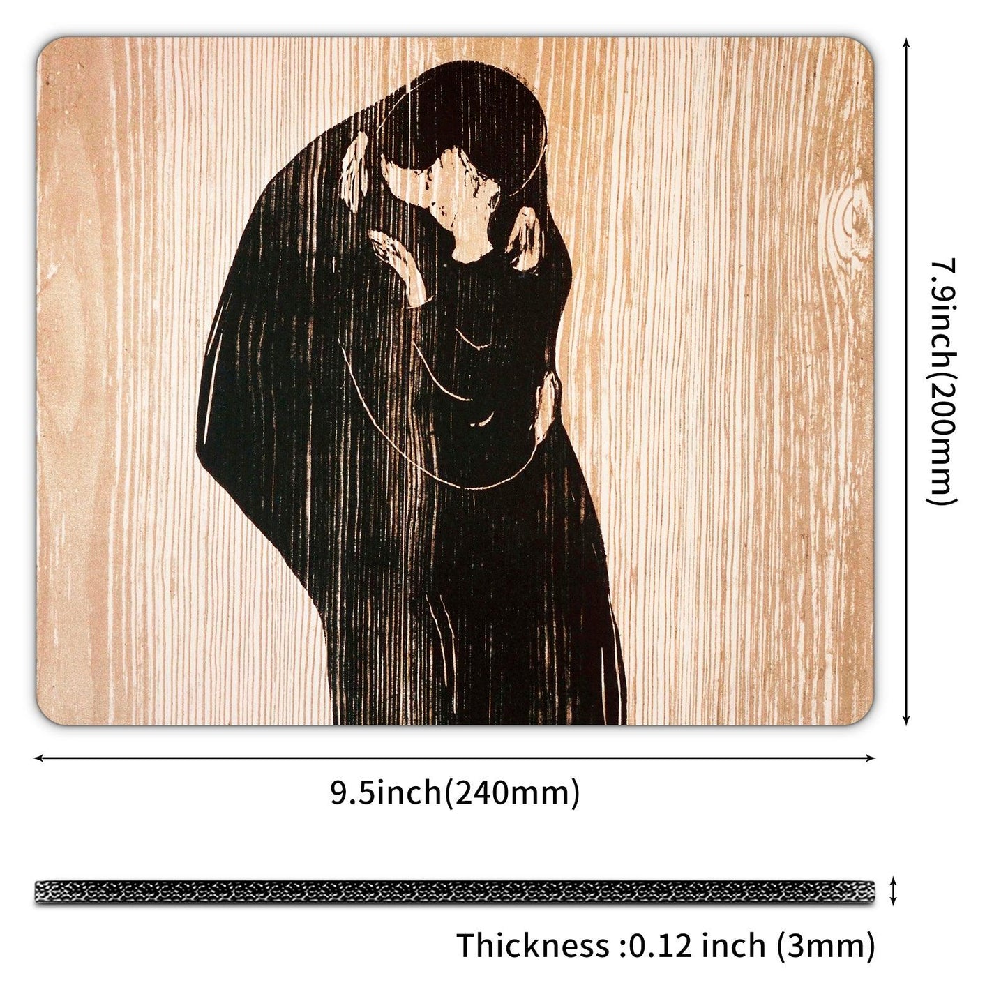 Art Square Mouse Pad 9.5 x 7.9 Inches (The Kiss by Edvard Munch) - Berkin Arts