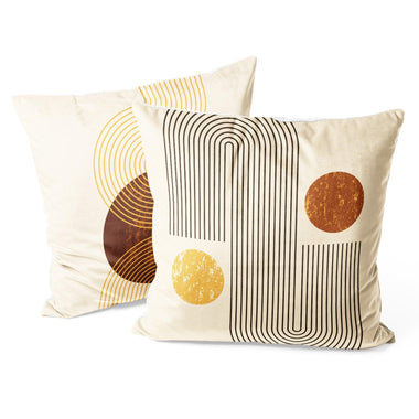 Boho Throw Pillow Covers Pack of 2 18x18 Inch (Lines and Circles) - Berkin Arts