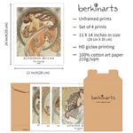 Classical Illustration Art Paper Giclee Prints Set of 4 (Alphonse Mucha Series) - Berkin Arts