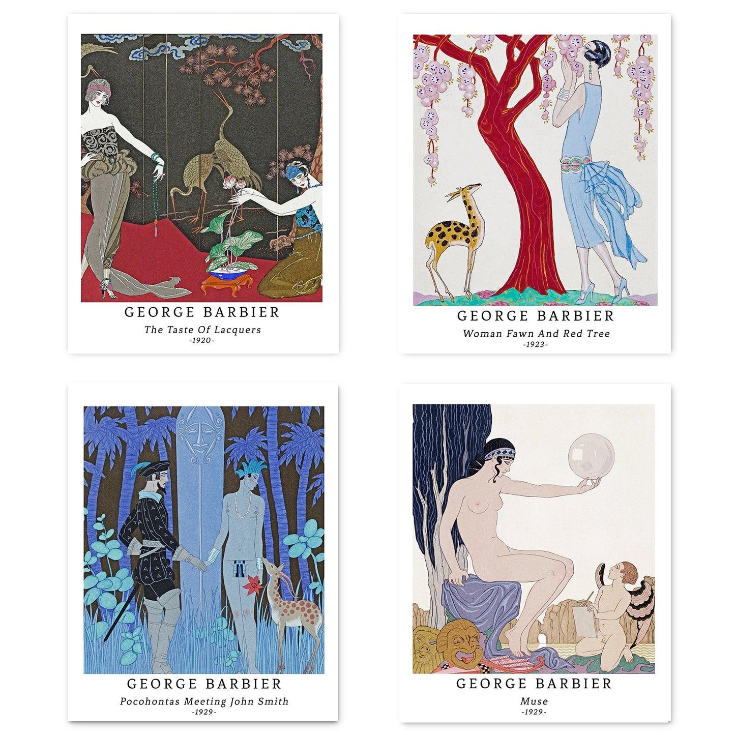 Classical Illustration Art Paper Giclee Prints Set of 4 (George Barbier Series 2) - Berkin Arts