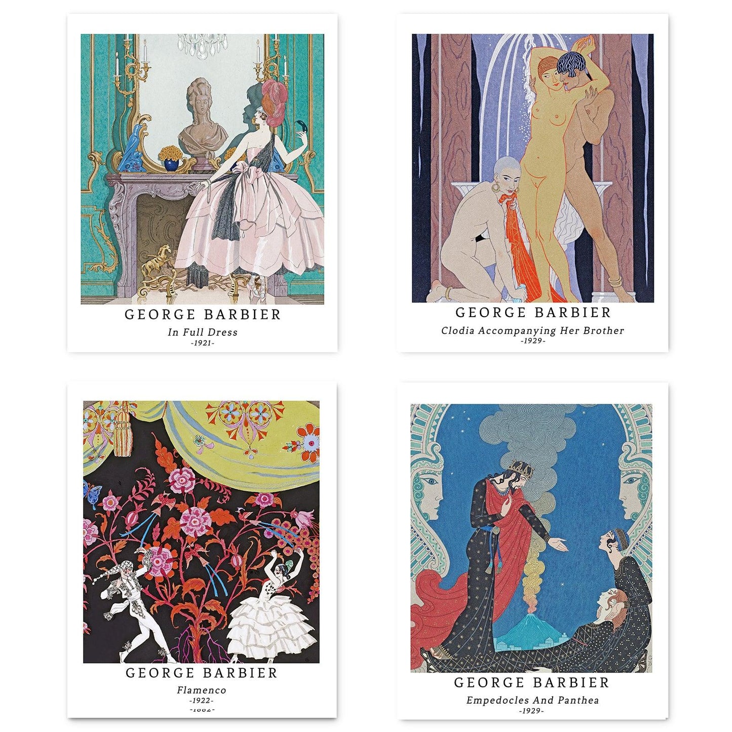 Classical Illustration Art Paper Giclee Prints Set of 4 (George Barbier Series) - Berkin Arts