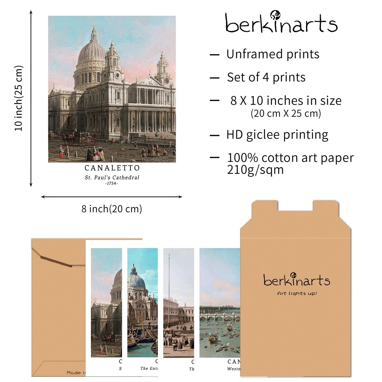 Classical Landscape Art Paper Giclee Prints Set of 4 (Canaletto Series) - Berkin Arts