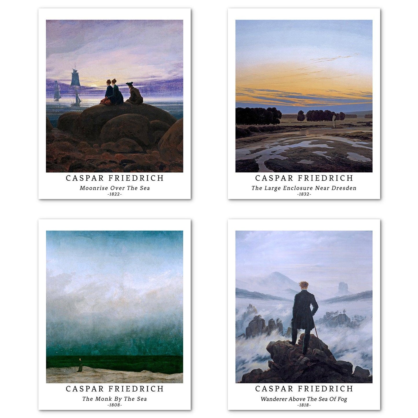 Classical Landscape Art Paper Giclee Prints Set of 4 (Caspar Friedrich Series) - Berkin Arts