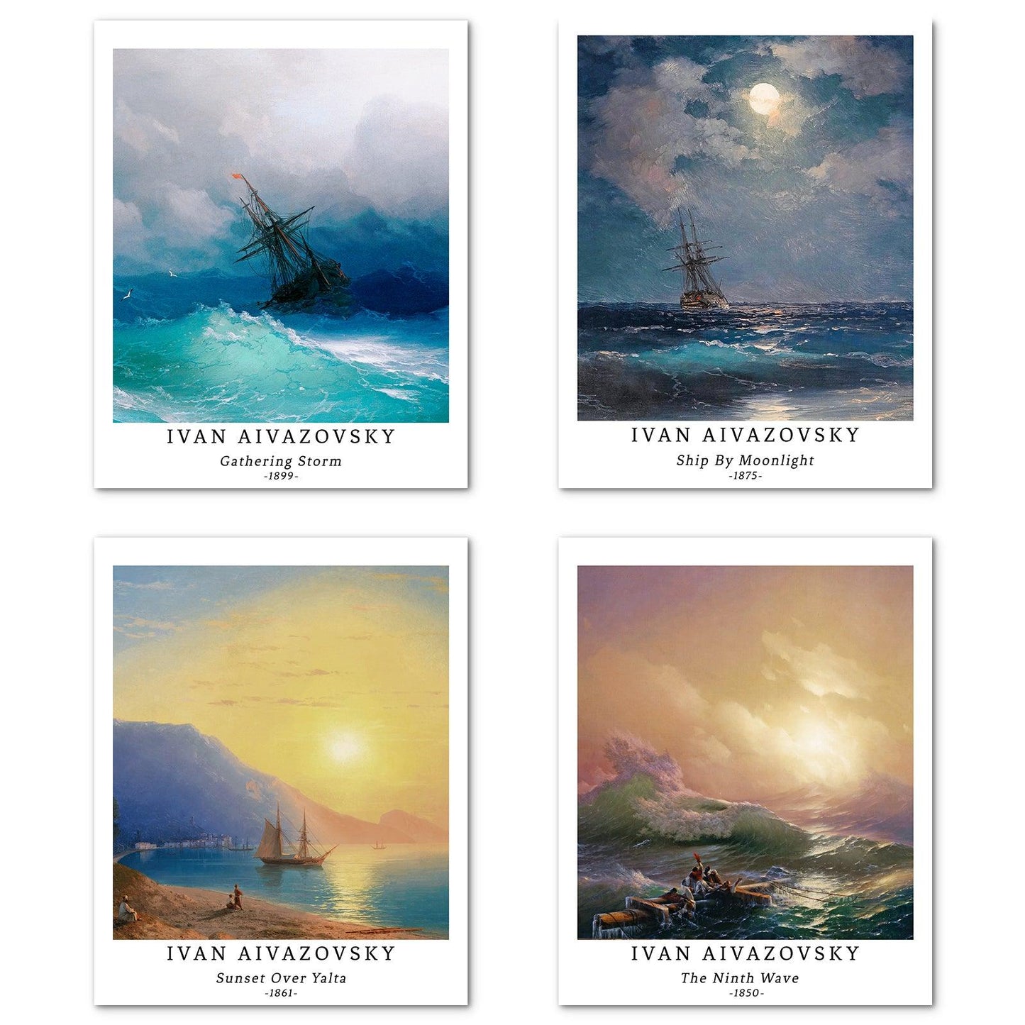Classical Landscape Art Paper Giclee Prints Set of 4 (Ivan Aivazovsky Series) - Berkin Arts