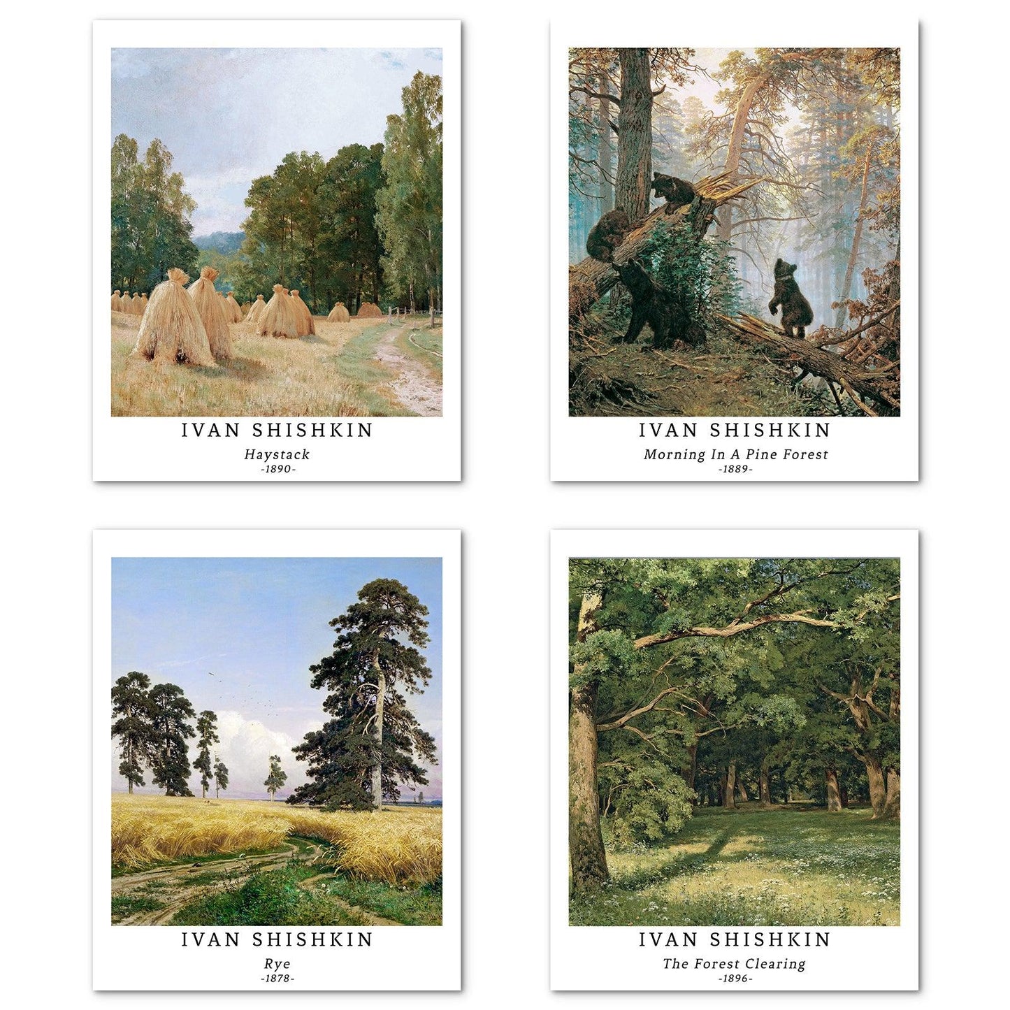 Classical Landscape Art Paper Giclee Prints Set of 4 (Ivan Shishkin Series) - Berkin Arts