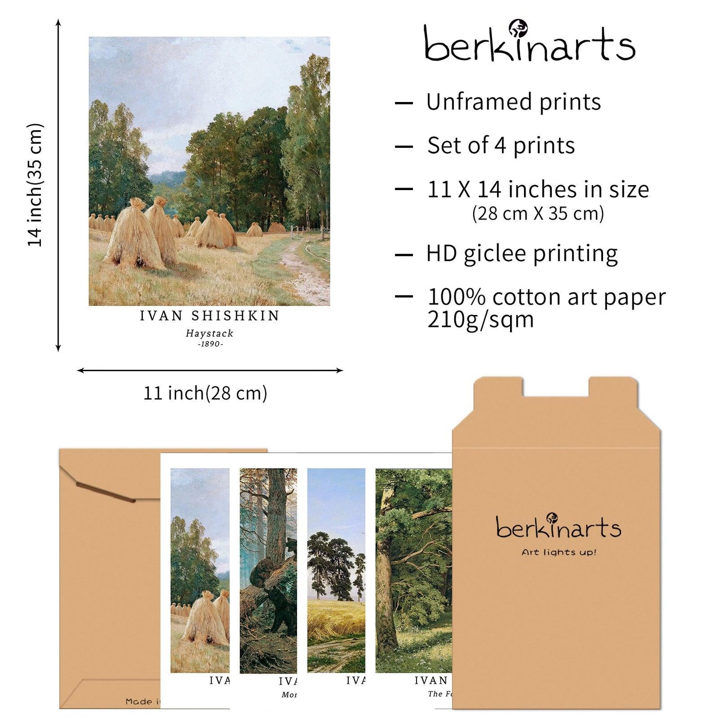 Classical Landscape Art Paper Giclee Prints Set of 4 (Ivan Shishkin Series) - Berkin Arts