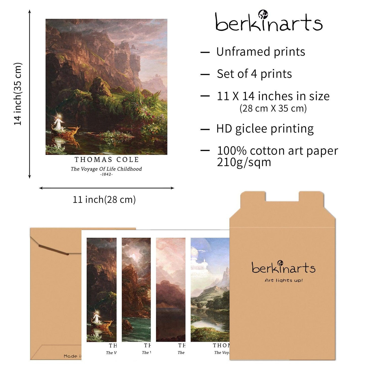 Classical Landscape Art Paper Giclee Prints Set of 4 (Thomas Cole Series) - Berkin Arts