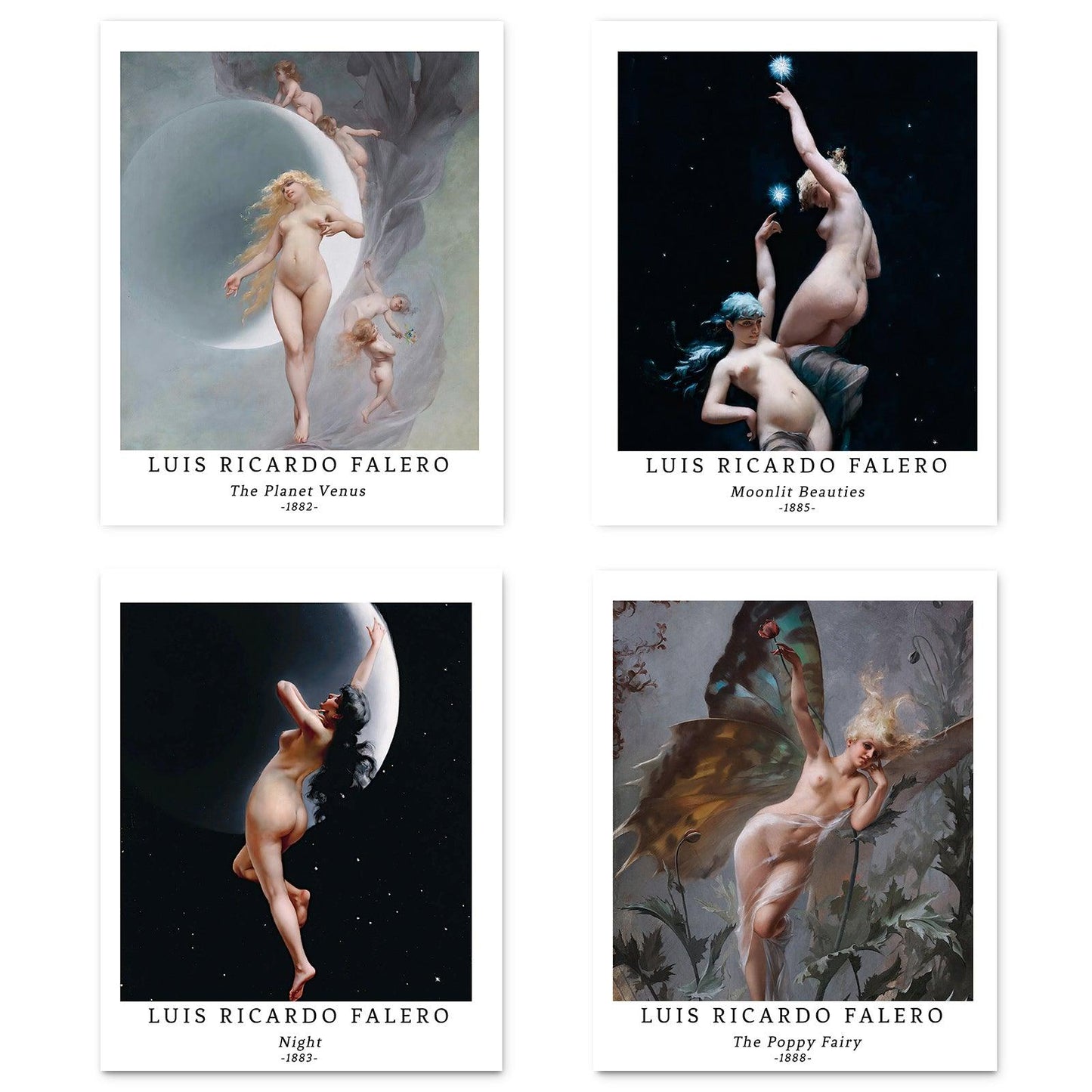 Classical Mythology Historical Art Paper Giclee Prints Set of 4 (Luis Ricardo Falero Series) - Berkin Arts