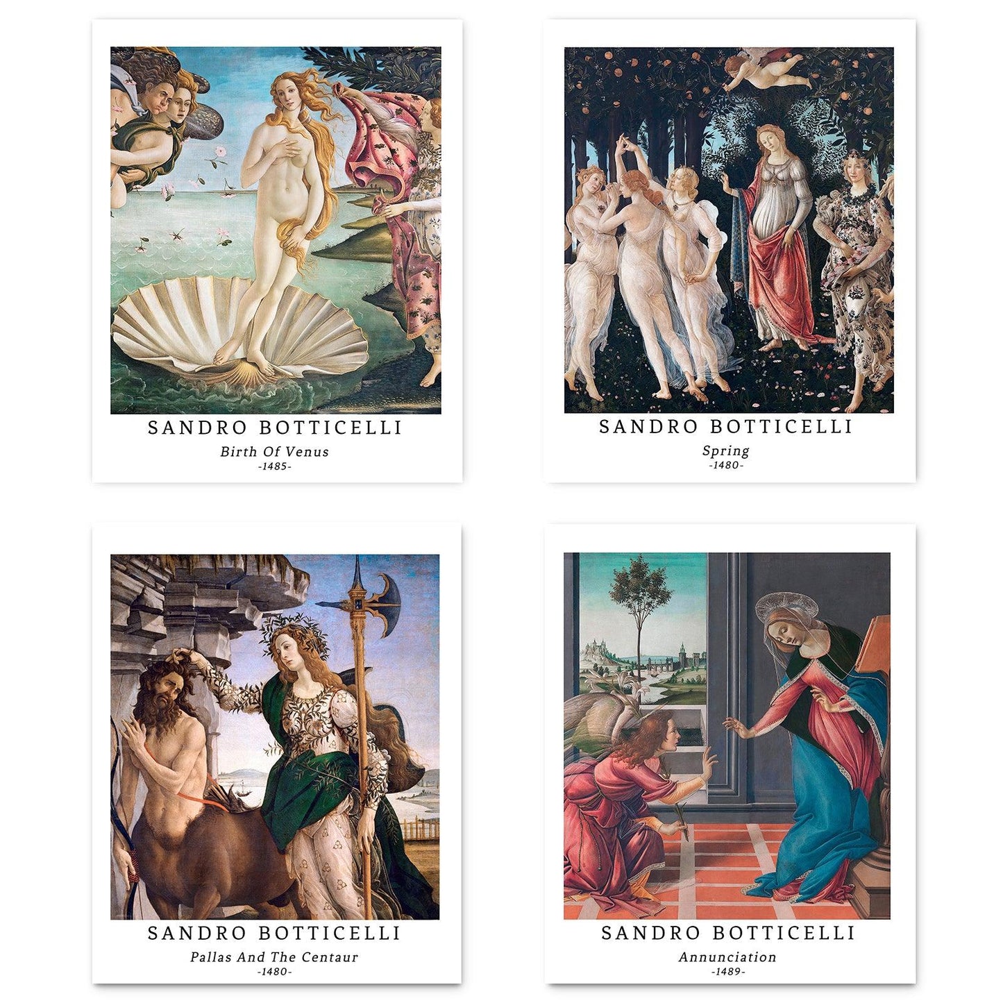 Classical Mythology Historical Art Paper Giclee Prints Set of 4 (Sandro Botticelli Series) - Berkin Arts