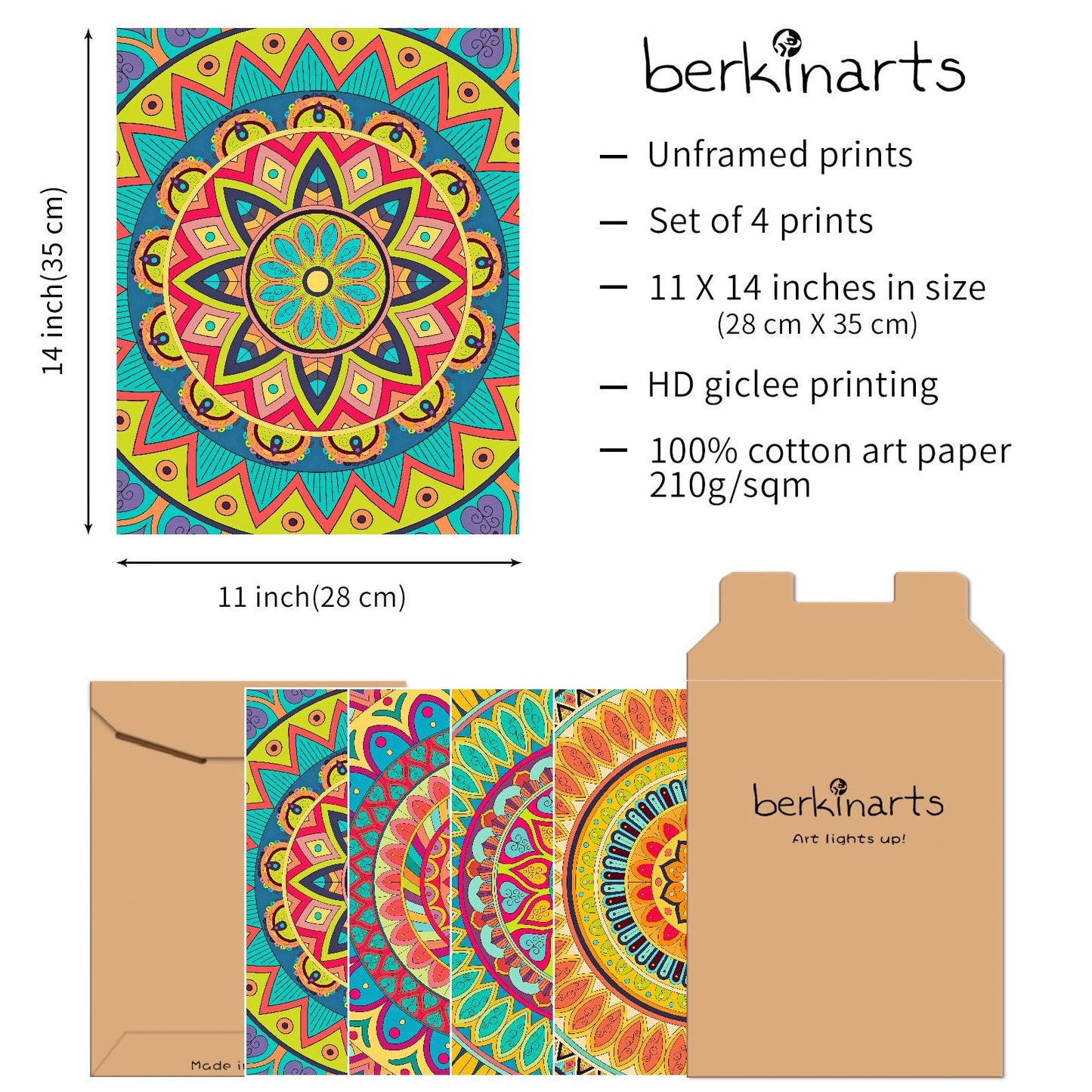 Contemporary Paper Giclee Prints Set of 4 (Mandala Series 2) - Berkin Arts