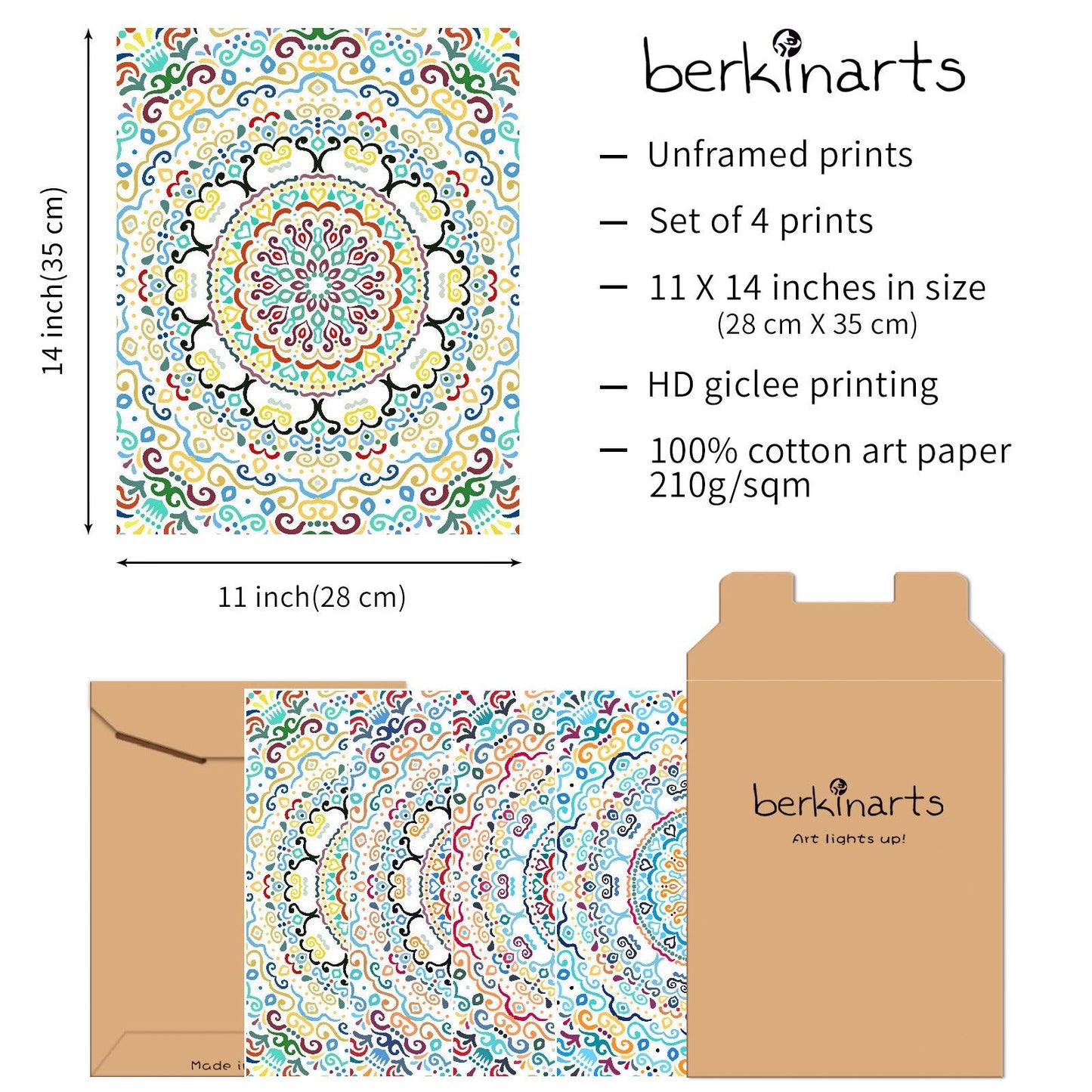 Contemporary Paper Giclee Prints Set of 4 (Mandala Series 3) - Berkin Arts