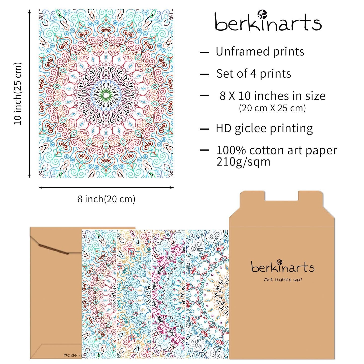 Contemporary Paper Giclee Prints Set of 4 (Mandala Series 4) - Berkin Arts