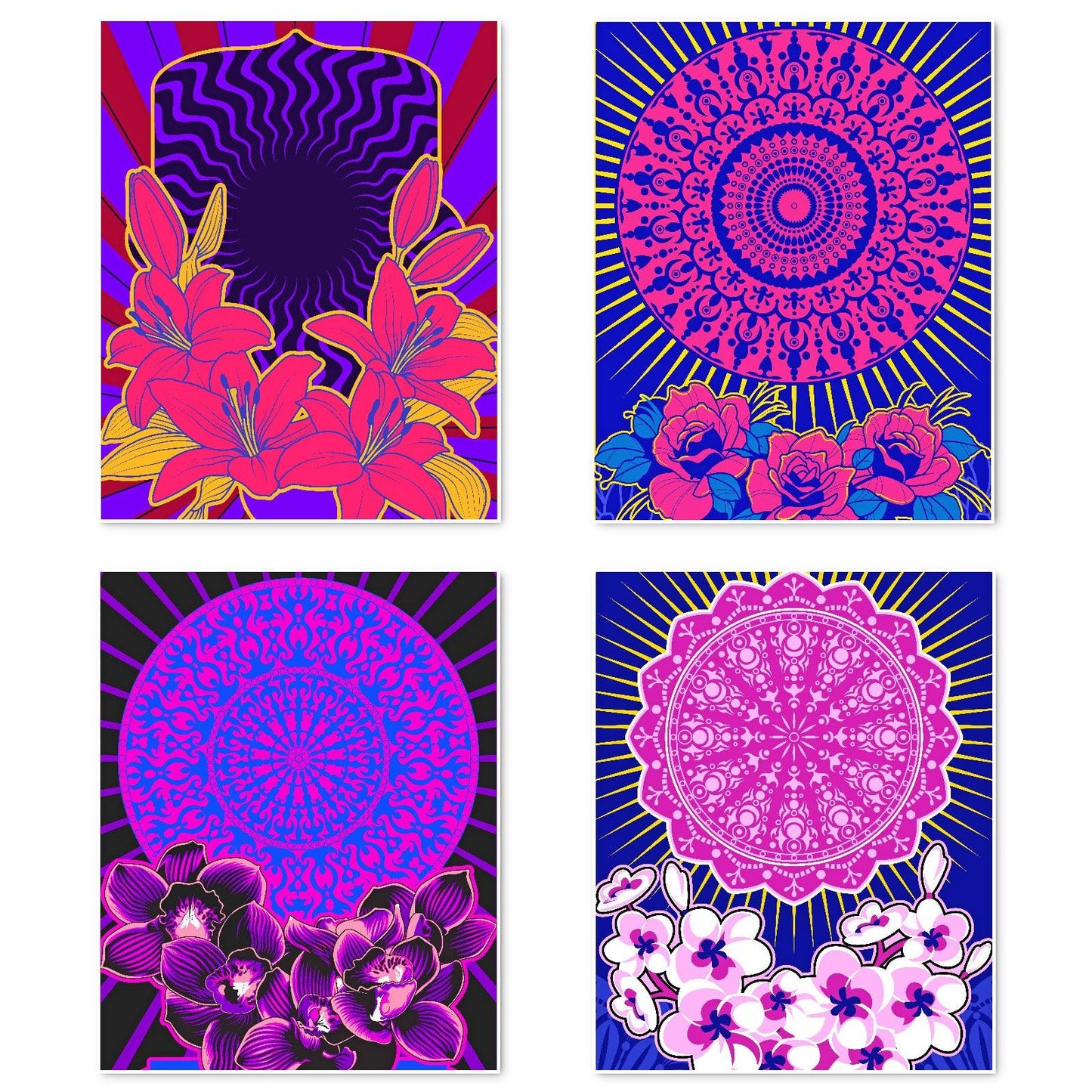Contemporary Paper Giclee Prints Set of 4 (Mandala Series 5) - Berkin Arts