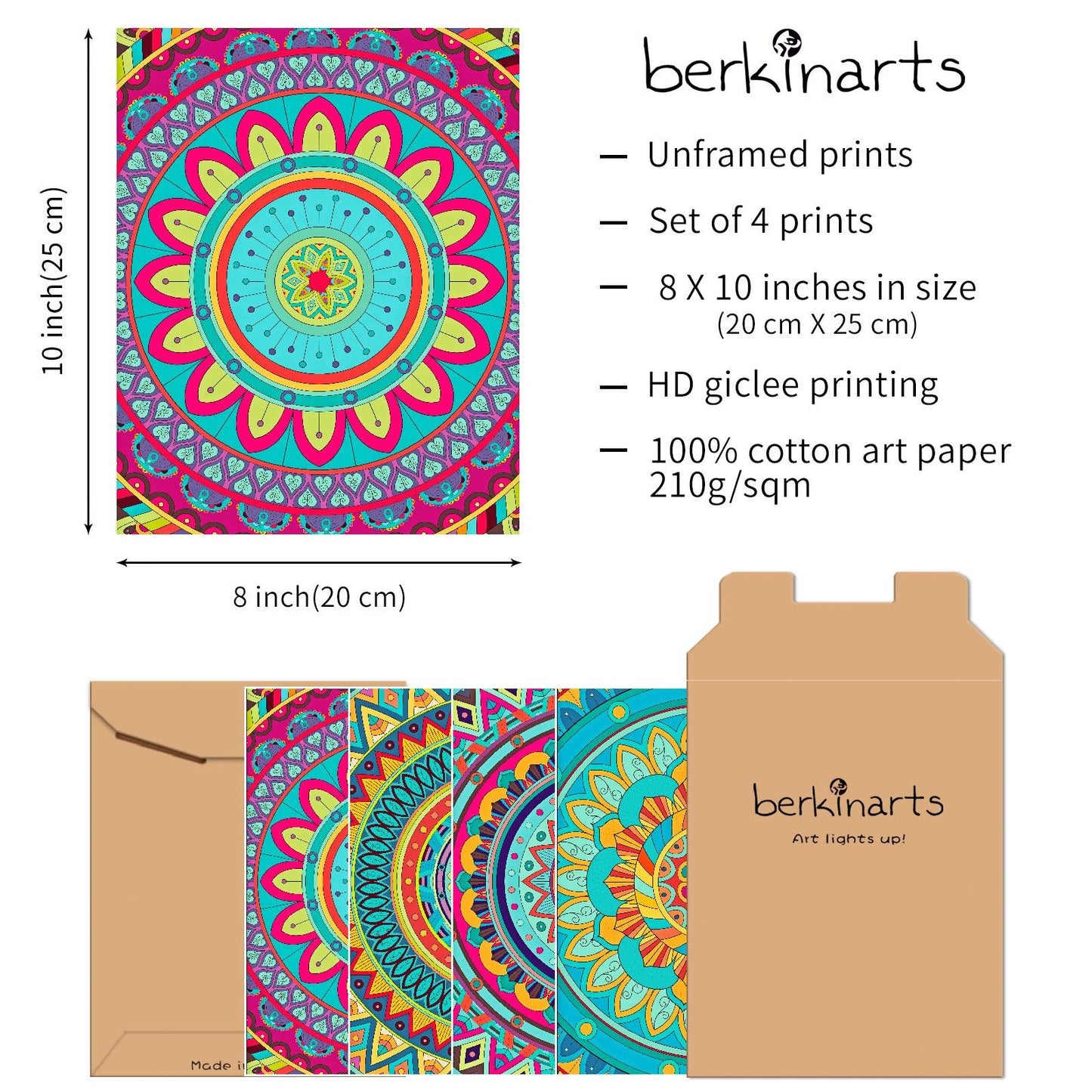 Contemporary Paper Giclee Prints Set of 4 (Mandala Series) - Berkin Arts