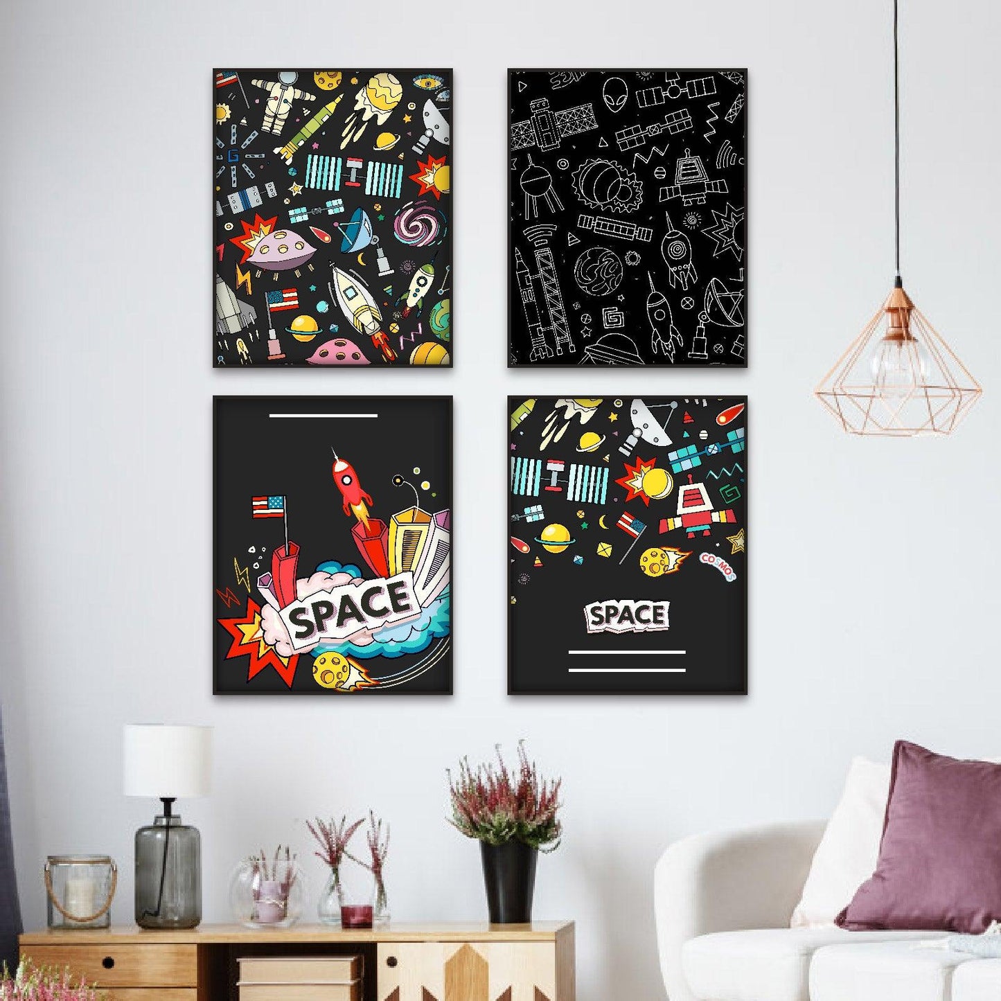 Contemporary Paper Giclee Prints Set of 4 (Space Series 2) - Berkin Arts