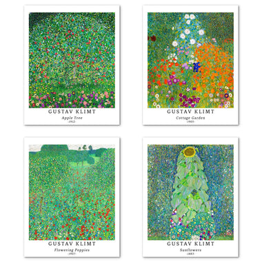 Flower Art Paper Giclee Prints Set of 4 (Gustav Klimt Series) - Berkin Arts