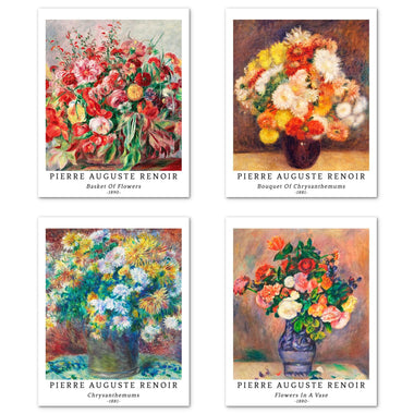 Flower Art Paper Giclee Prints Set of 4 (Pierre Auguste Renoir Series) - Berkin Arts