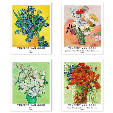 Flower Art Paper Giclee Prints Set of 4 (Vincent Van Gogh Series) - Berkin Arts