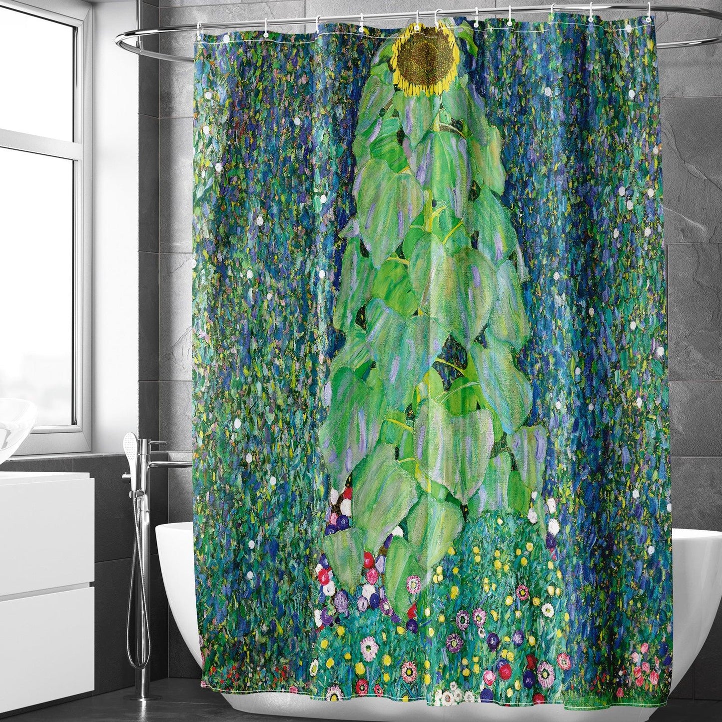 Flower Art Shower Curtain Set (Sunflower by Gustav Klimt) - Berkin Arts