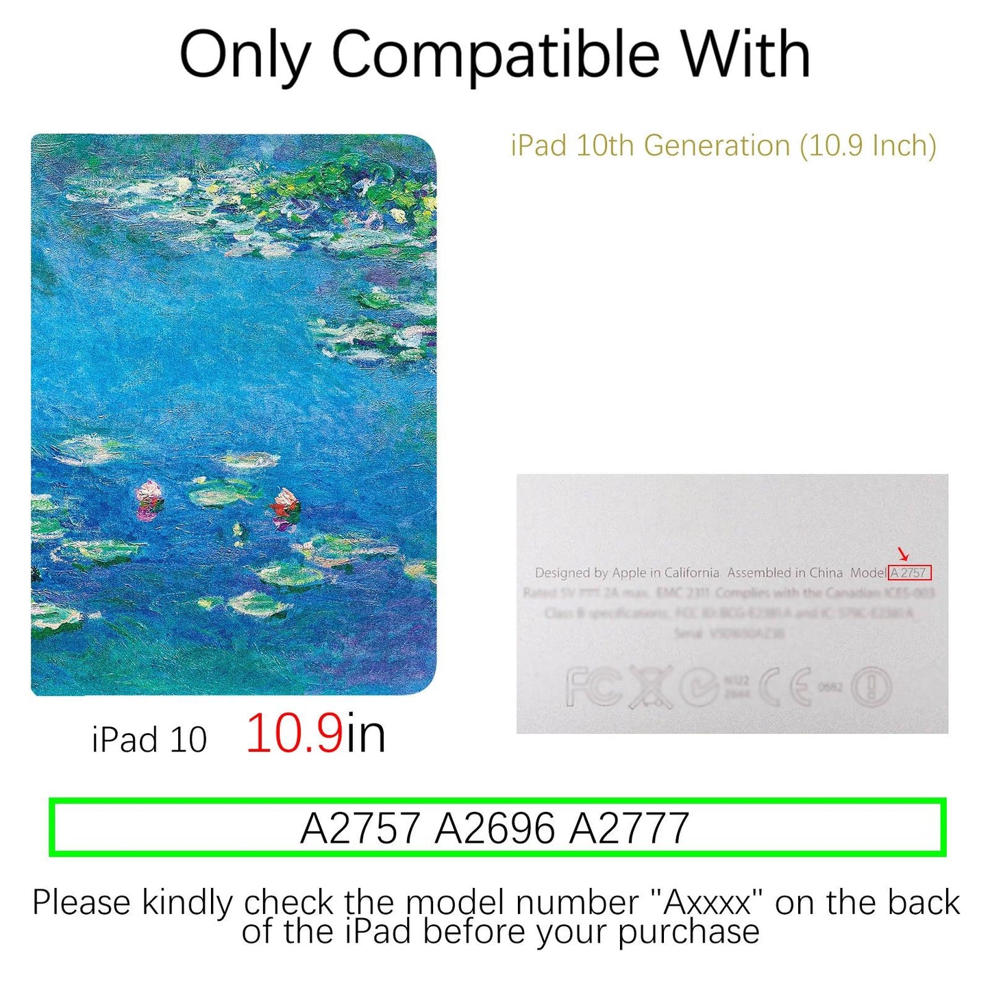 iPad 10th Generation Art Flower Case (10.9 Inch) (Monet-Waterlilies) - Berkin Arts