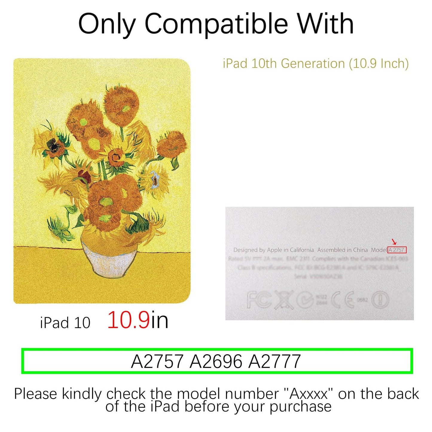 iPad 10th Generation Art Flower Case (10.9 Inch) (Van Gogh-Sunflower) - Berkin Arts