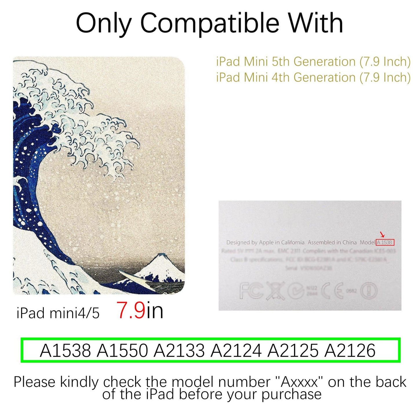 iPad Mini 4th/5th Generation Art Landscape Case (7.9 Inch) (Hokusai-The Great Wave) - Berkin Arts