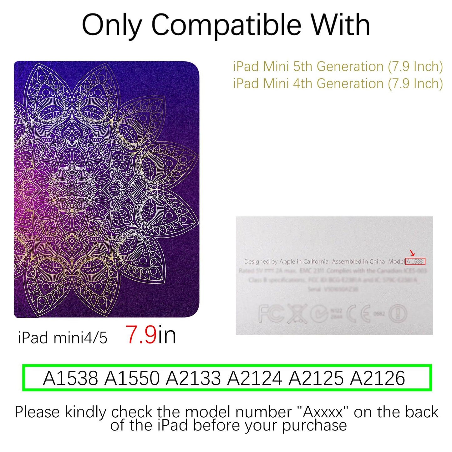 iPad Mini 4th/5th Generation Contemporary Flower Case (7.9 Inch) (Golden Mandalas) - Berkin Arts