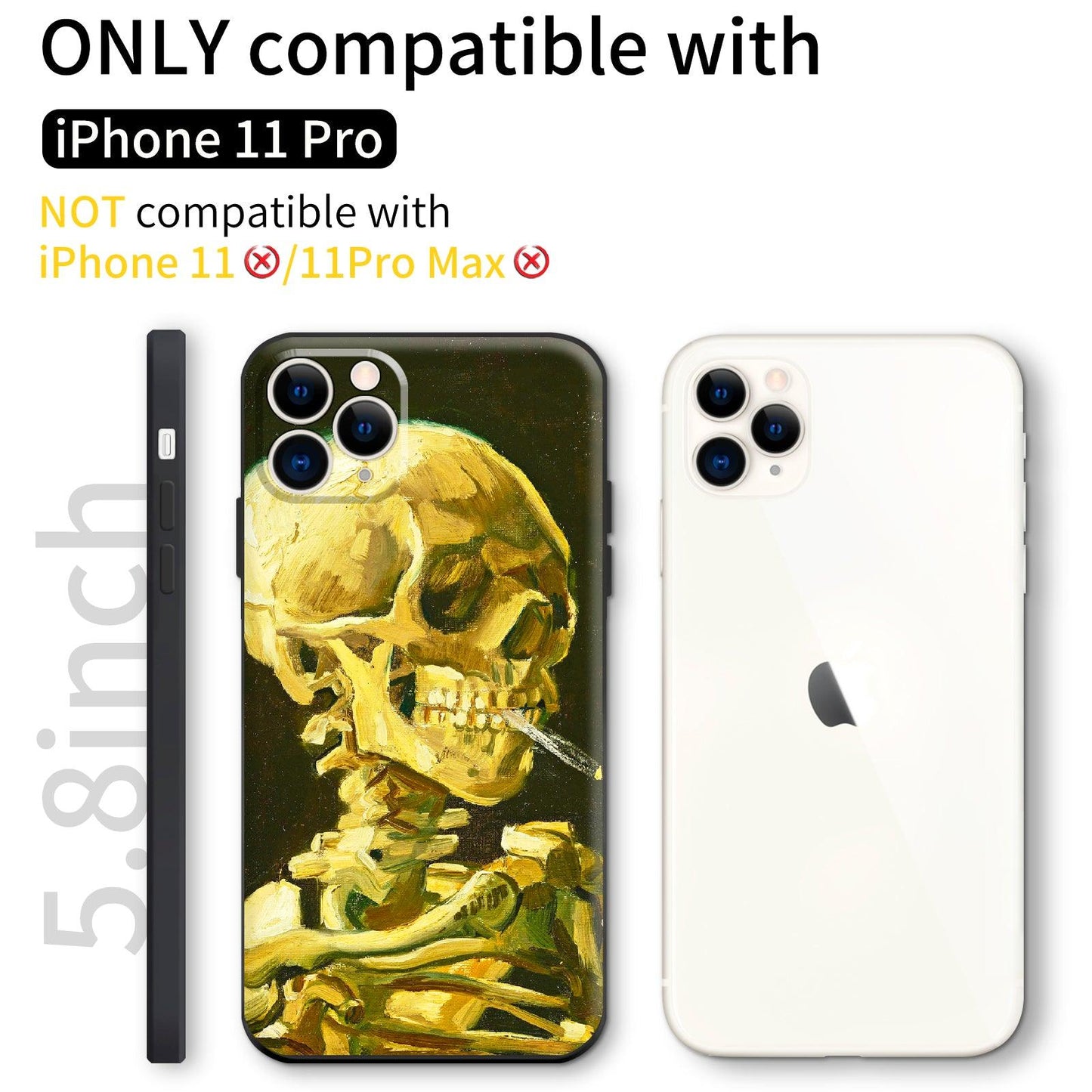 iPhone 11 Pro Cute Silicone Case(Head of a Skeleton with a Burning Cigarette by Vincent Van Gogh) - Berkin Arts