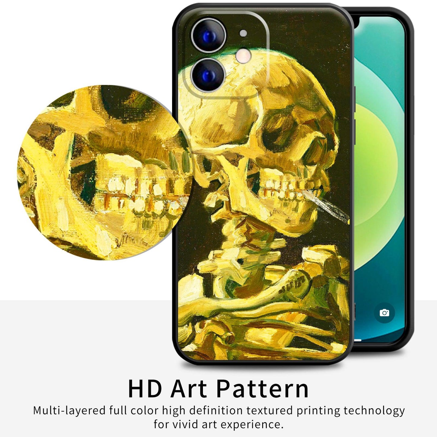 iPhone 12 Mini Silicone Case(Head of a Skeleton with a Burning Cigarette by Vincent Van Gogh) - Berkin Arts
