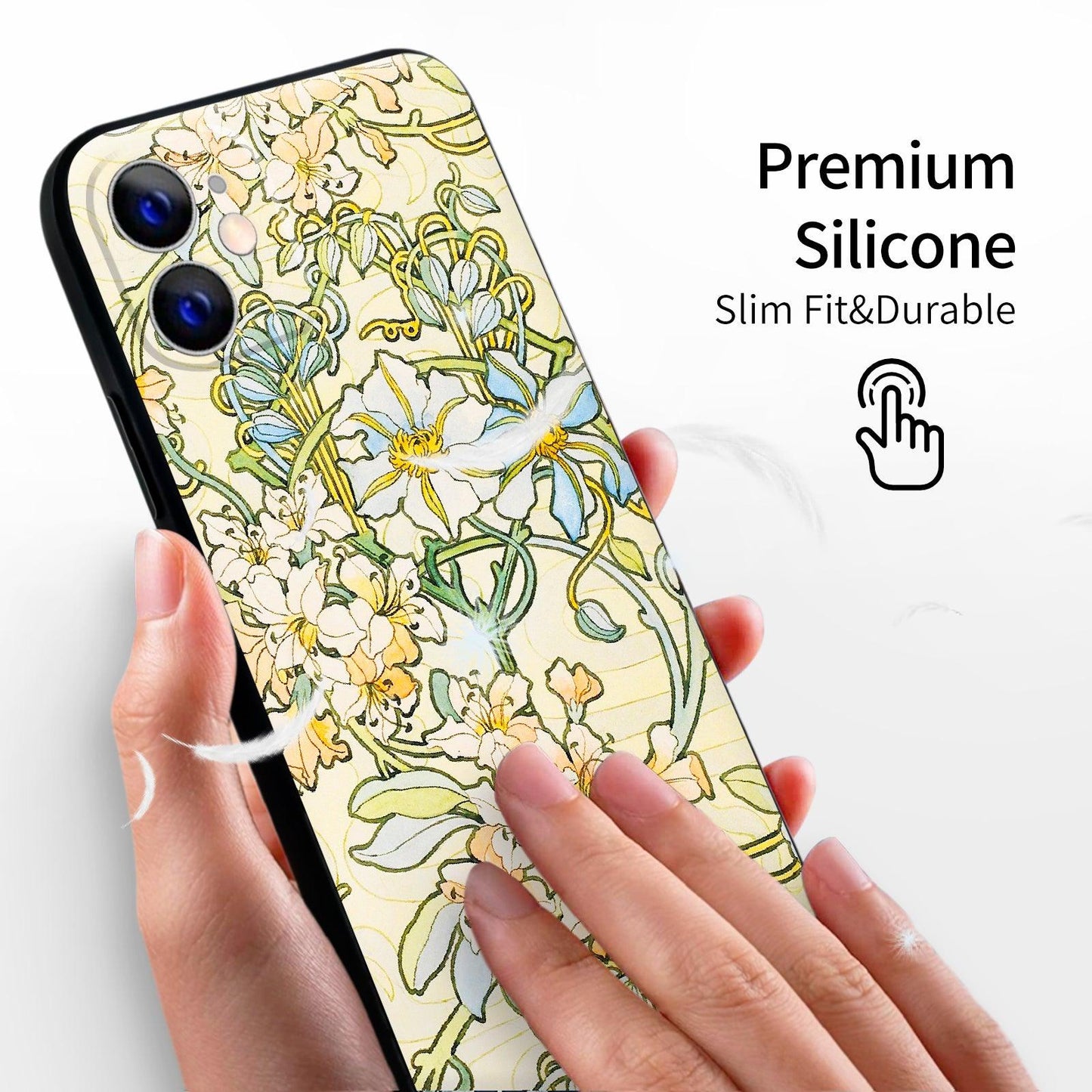 iPhone 12 Silicone Case(Clematis by Alphonse Mucha) - Berkin Arts
